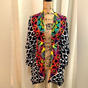 Trina Turk Africana Printed Kimono Swim Cover Up Tassels Beach One Size